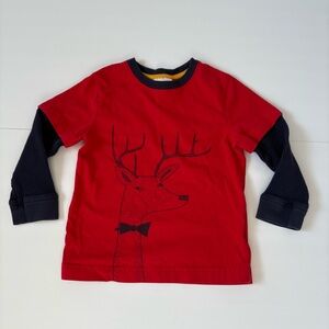 Hanna Andersson Reindeer Red Blue Long Sleeve Top 100 4Y Boys Cotton Christmas